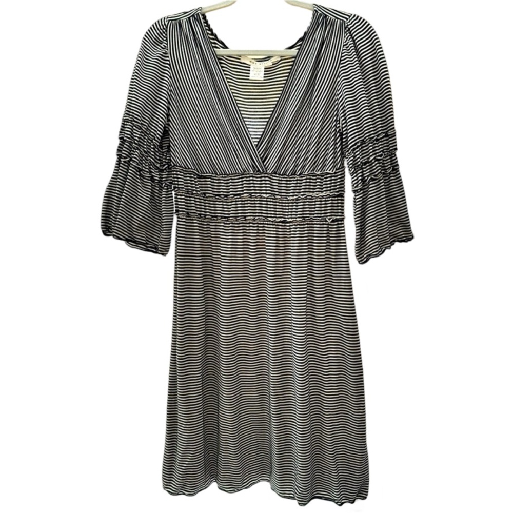 Max Studio Ruffled Stretch Tiered Midi Dress *Excellent *Size Small Navy Stripe